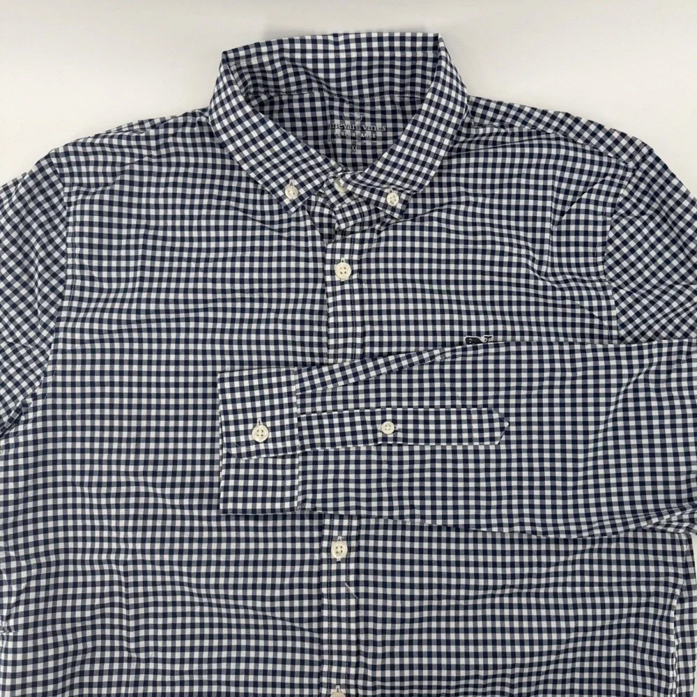 Vineyard Vines Button Down Boys XL 16 Navy Gingham Performance Shirt Long Sleeve